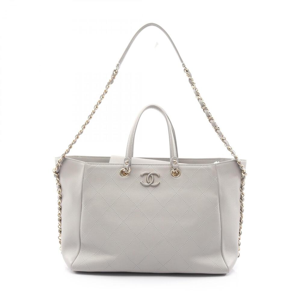Chanel Matelasse Shoulder Bag Leather Gray